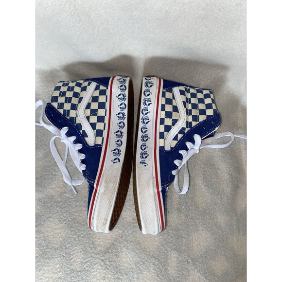 Vans BMX Off the Wall SK8-Hi Sneakers Sz 1.0 Kids Blue/Wht Checker Suede Skate - Picture 5 of 11